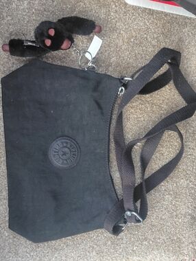Kipling Black Messenger Crossbody with Plush Monkey Charm